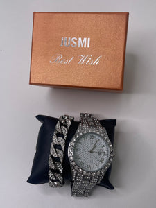 Silver Watch And Bracelet Set