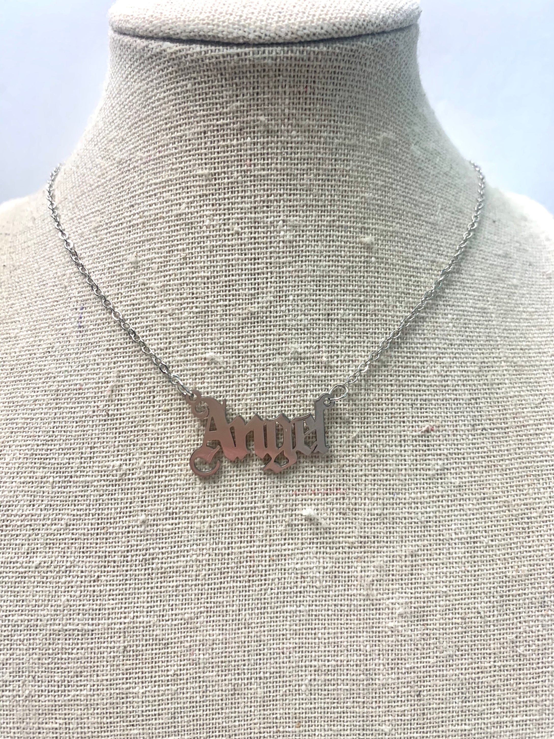 Silver Angel Letter Adjustable Necklace
