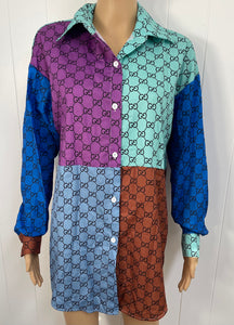 GG Long Sleeve Multi Color Button Up Shirt (S,L)