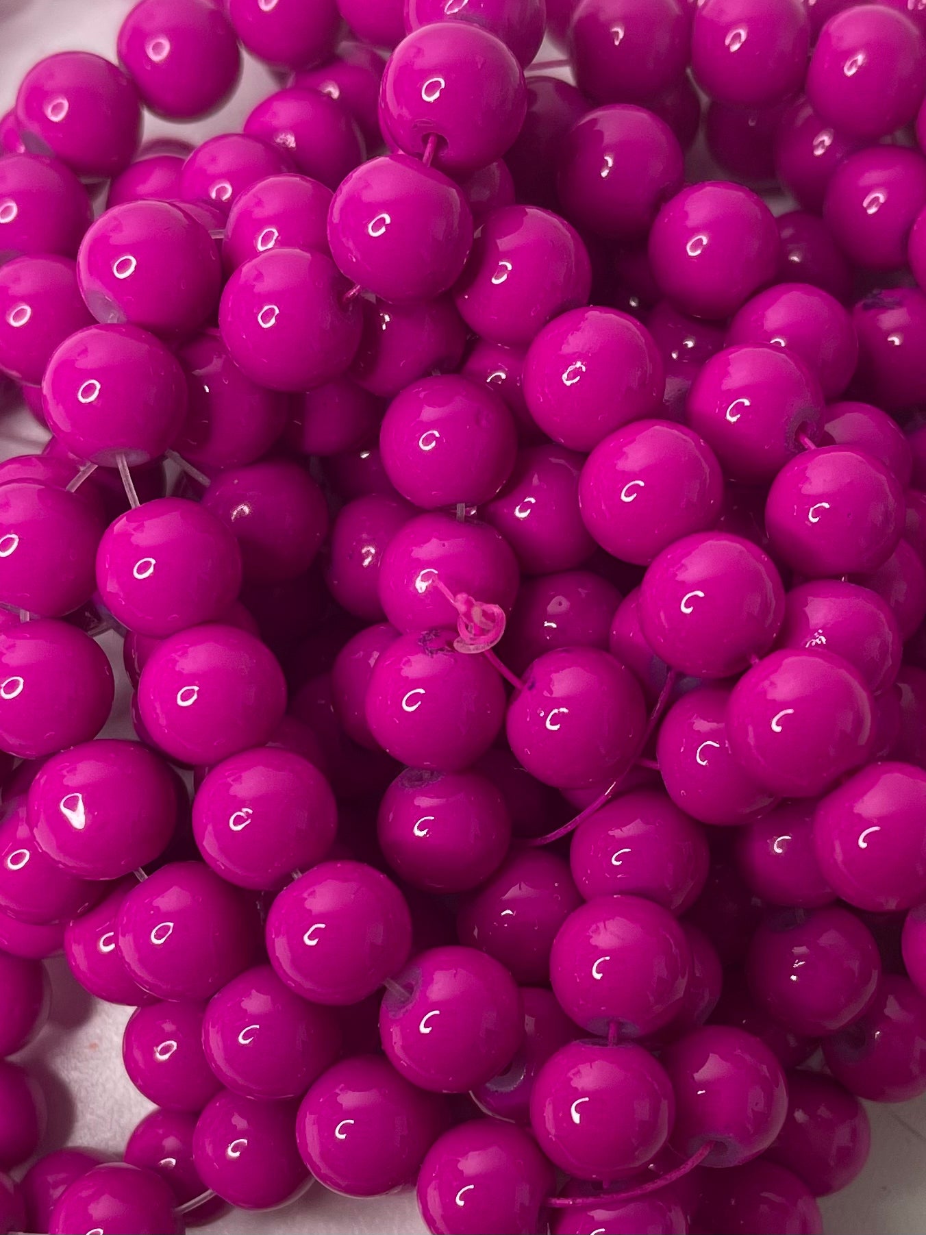 Hot Pink Glass Beads 10mm (38 pieces)